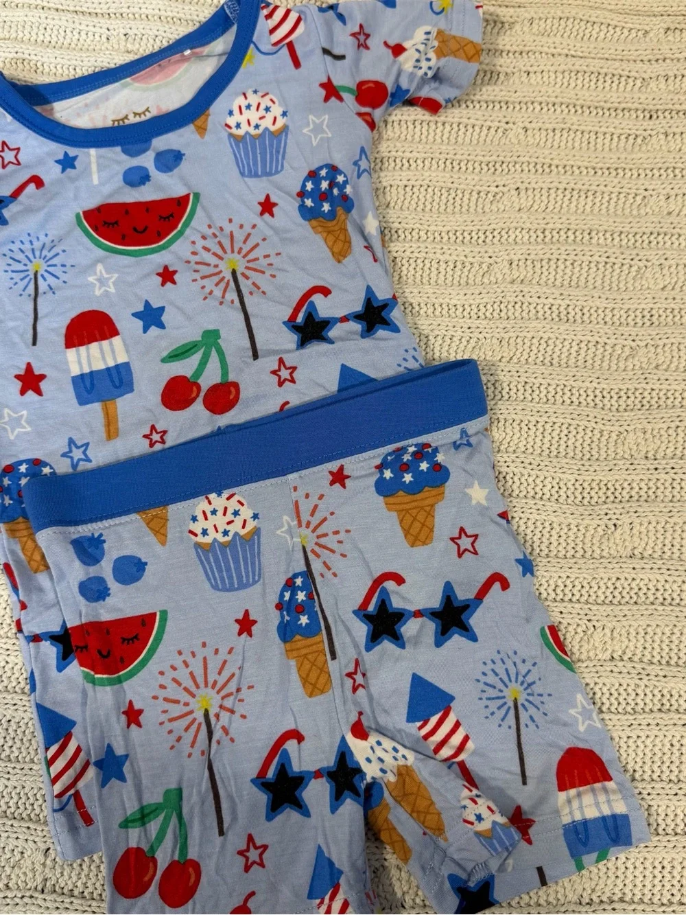 Little Sleepies Blue Red White Stars & Fireworks Short Sleeve Pajama Top